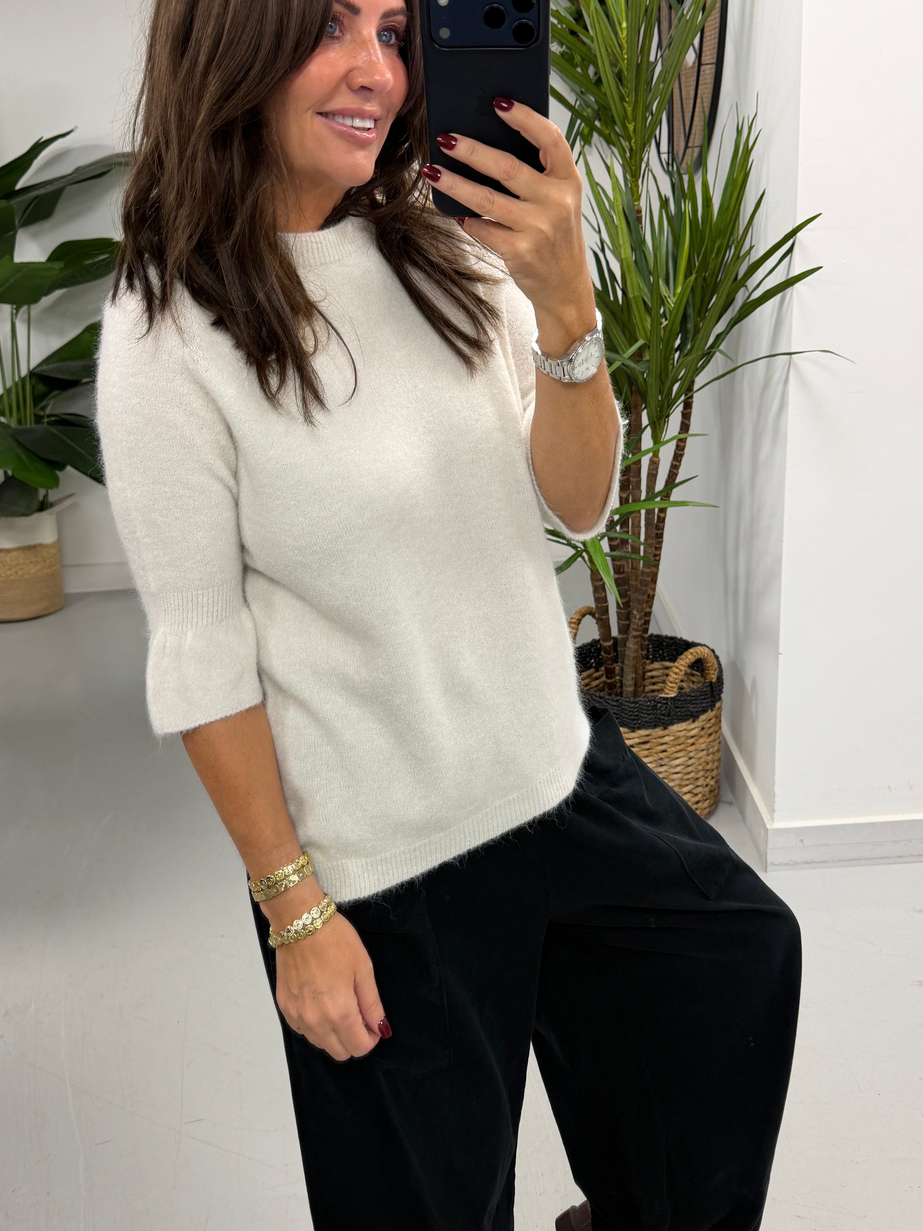 The Drift Ruffle Sleeve Knit - Winter White (Size 10-16)