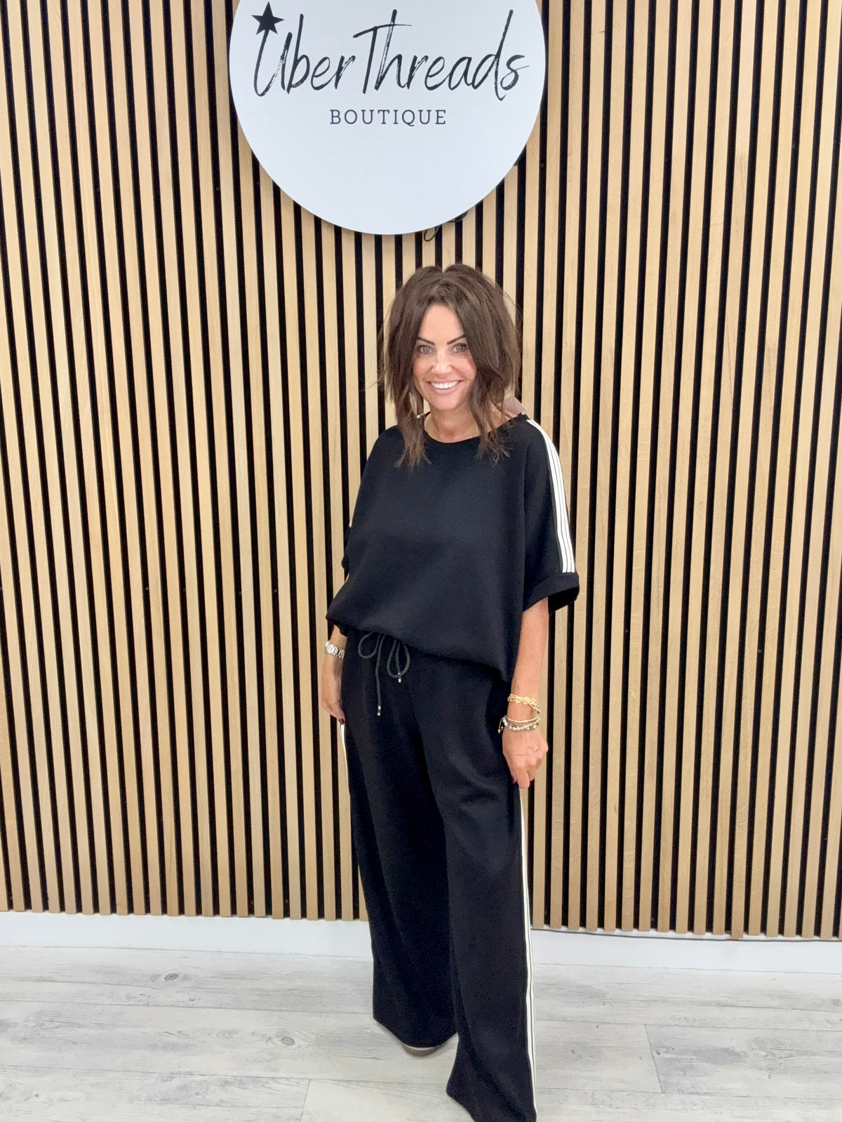 The Autumn Stripe Lounge Set - Black