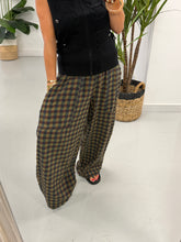 The Autumn Check Baggy Barrel Trousers - Olive Green/Blue