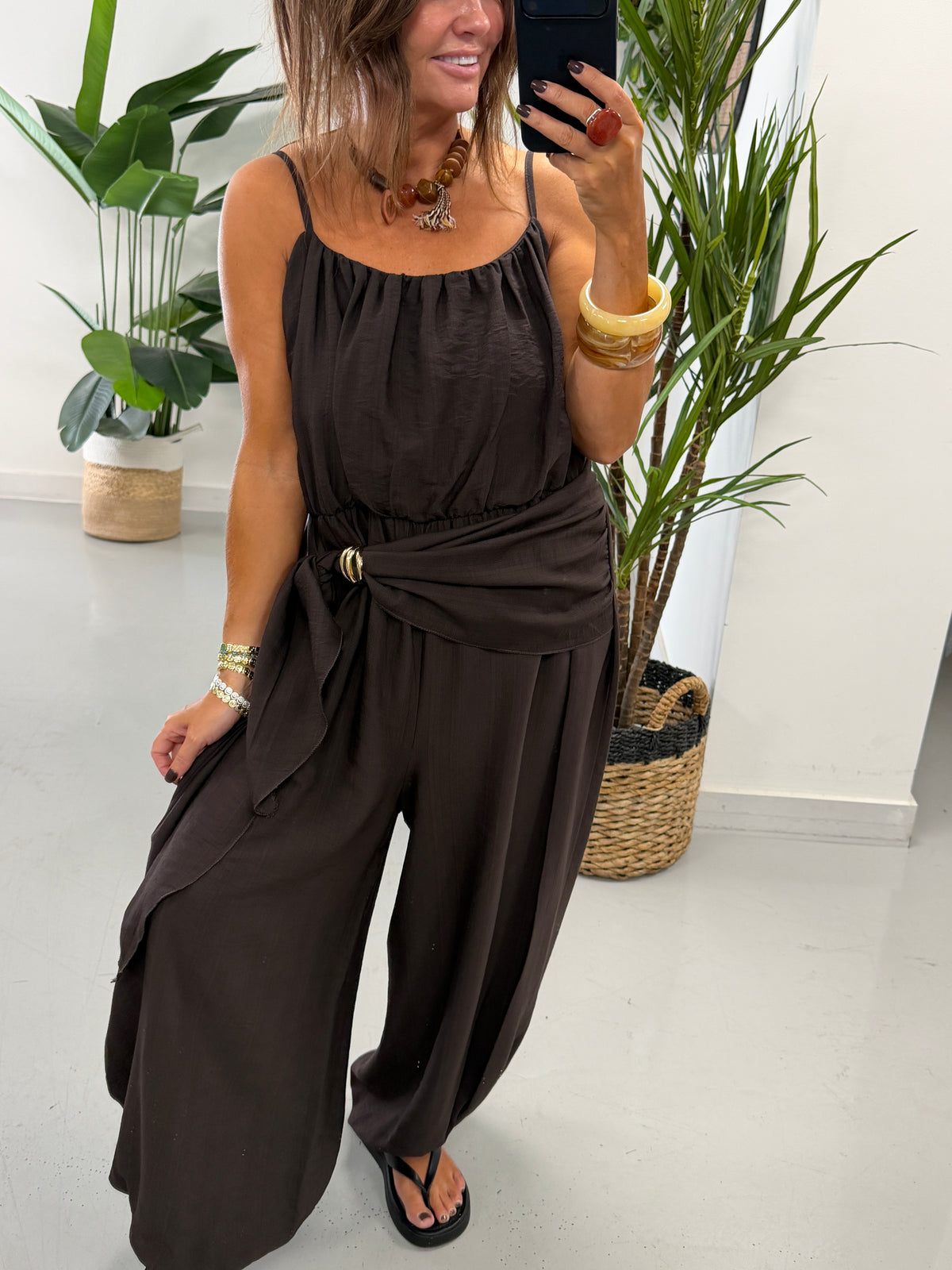 Wrap Crinkle Balloon Jumpsuit Chocolate 10-16