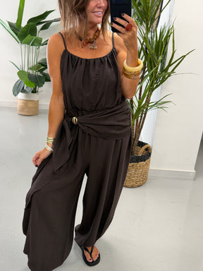 Wrap Crinkle Balloon Jumpsuit Chocolate 10-16