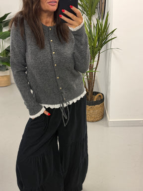 Downtown Ruffle Cardigan - Grey