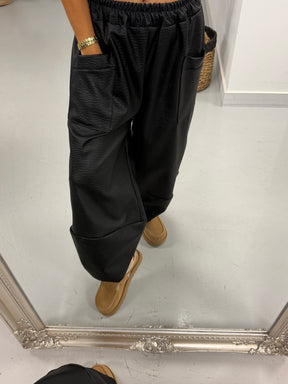 The Grained PU Tulip Trousers - Black