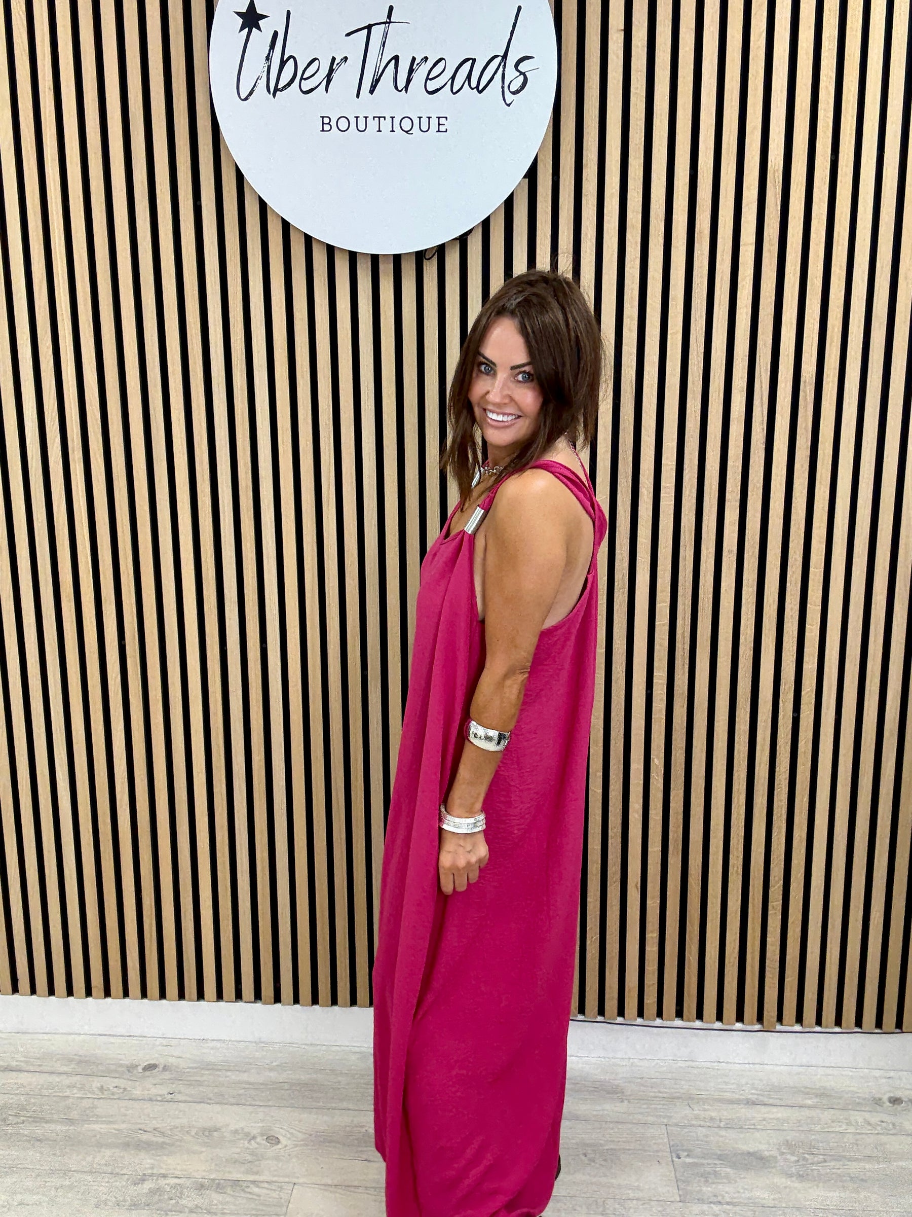 The Spring Shoulder Maxi - Cerise Pink