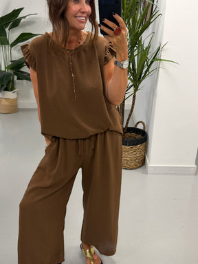 Luna Cropped Frill Two Piece - Chocolate