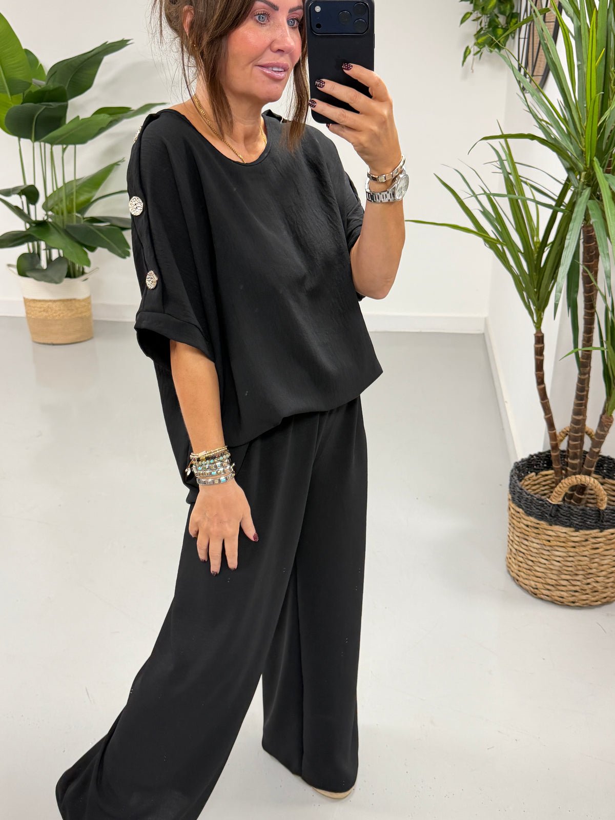 Gold Button Two Piece - Black