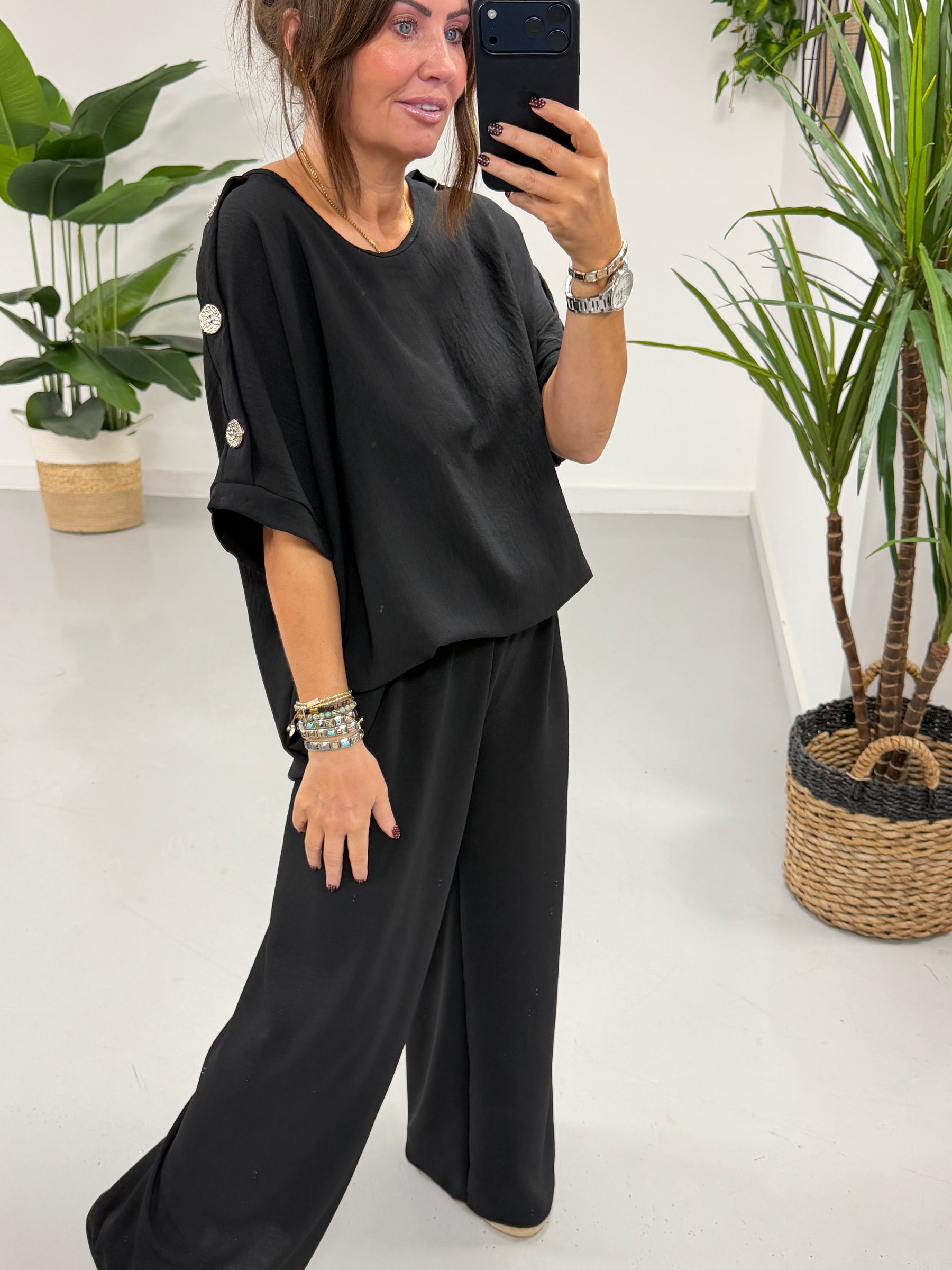 Gold Button Two Piece - Black