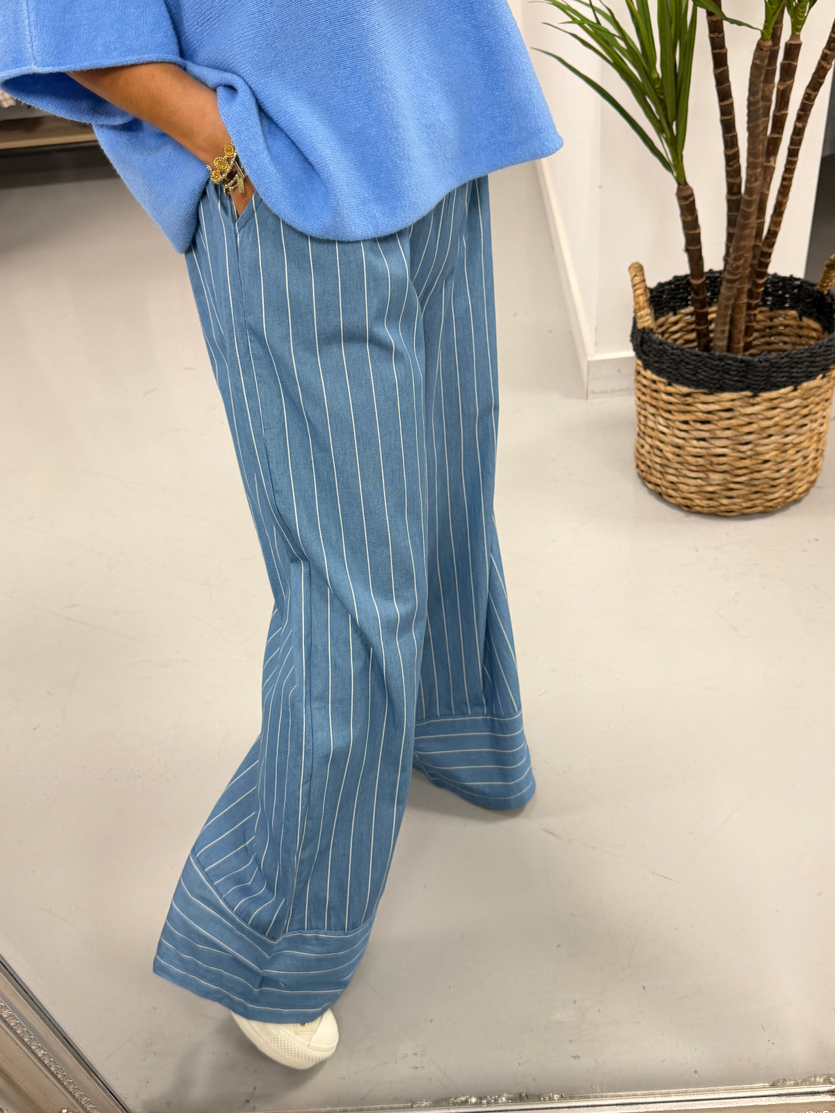 Deniably Denim - Light Stripe Wide Leg Cotton Trouser