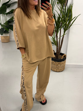 The Delux Jersey Leopard Print Trim Tracksuit - Camel