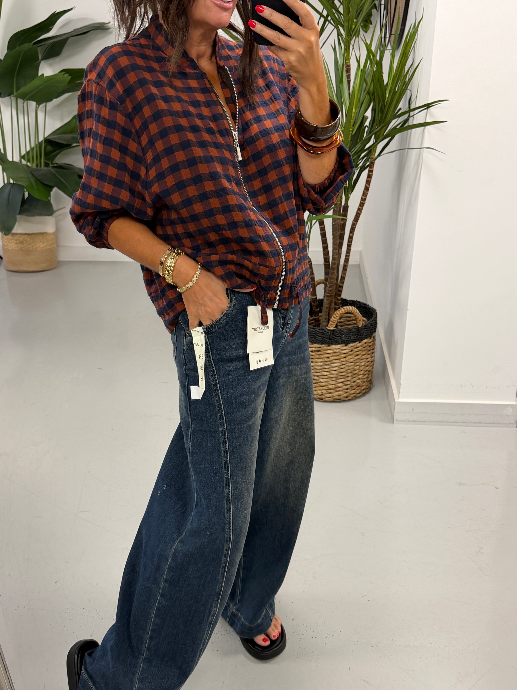 Autumn Check Bomber - Rust/Navy