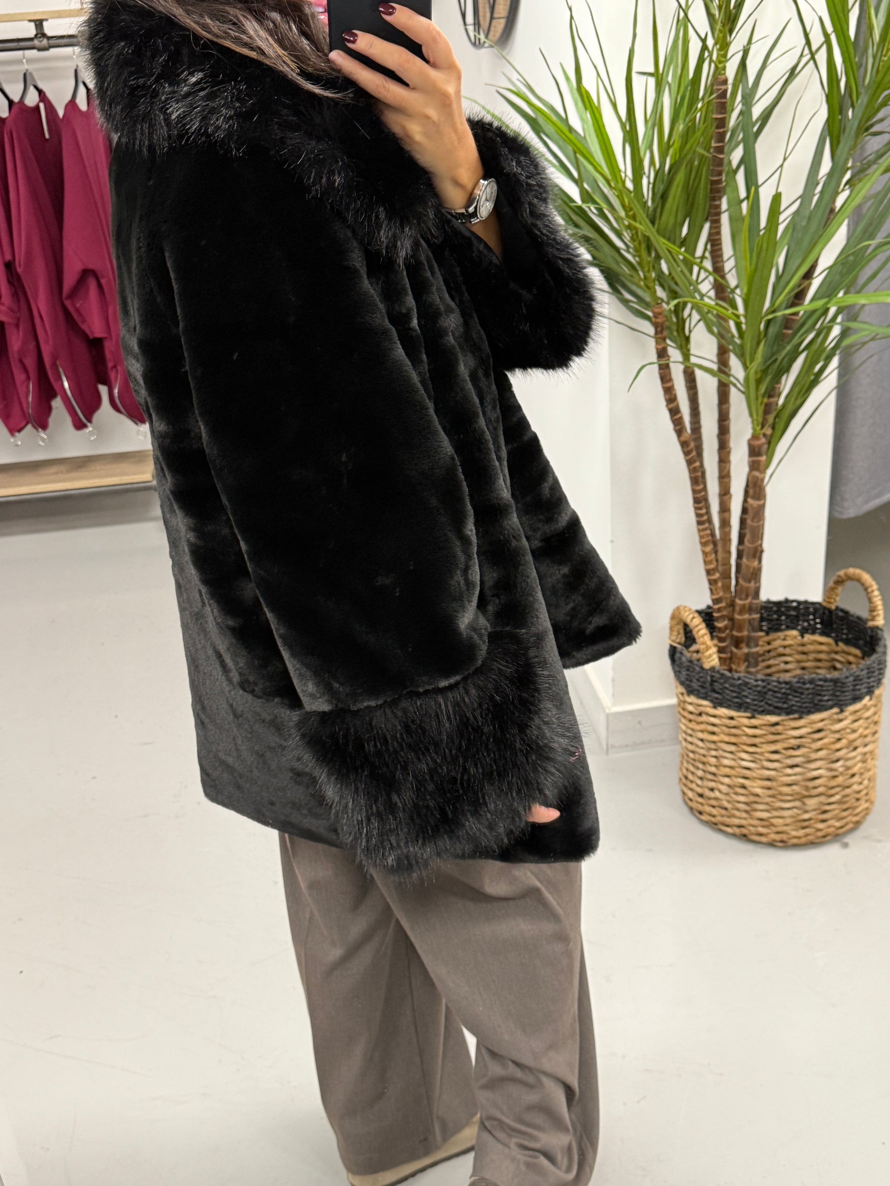 Kensington Faux Fur Swing Jacket - Black