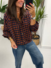 Autumn Check Button Up Bomber - Rust/Navy