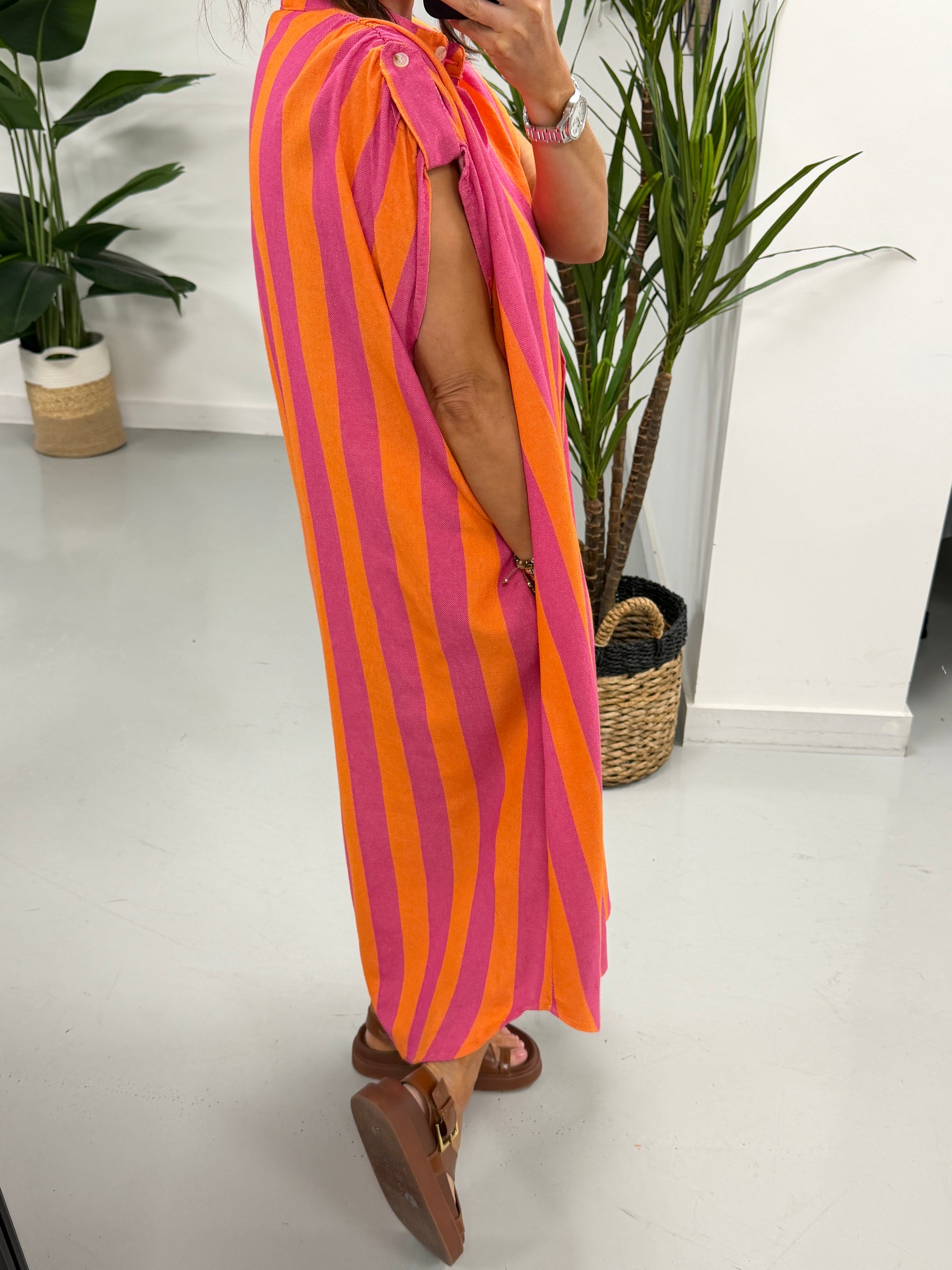 Sugar Rush Cotton Shirt Dress - Pink/Orange