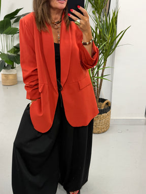 Ruched Sleeve Blazer - Terracotta  (Plus sizes)