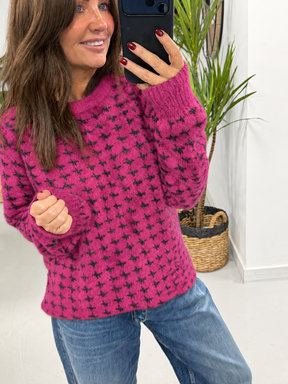 Super Soft Dogtooth Knit - Magenta