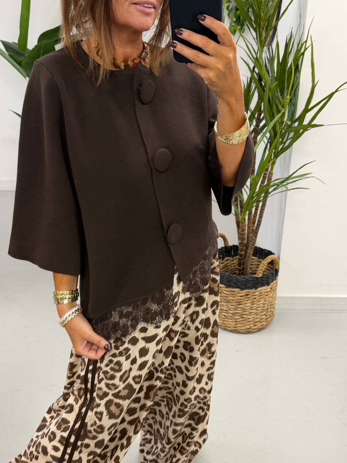 Chunky Button Lace Cardigan - Chocolate
