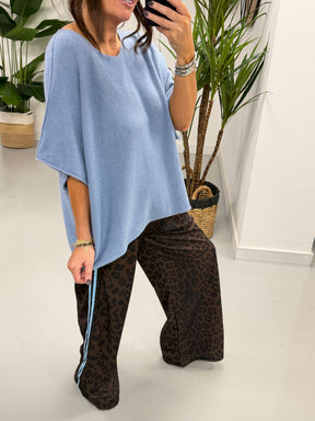 Gracie Crop Sleeve Knit - Light Denim Blue