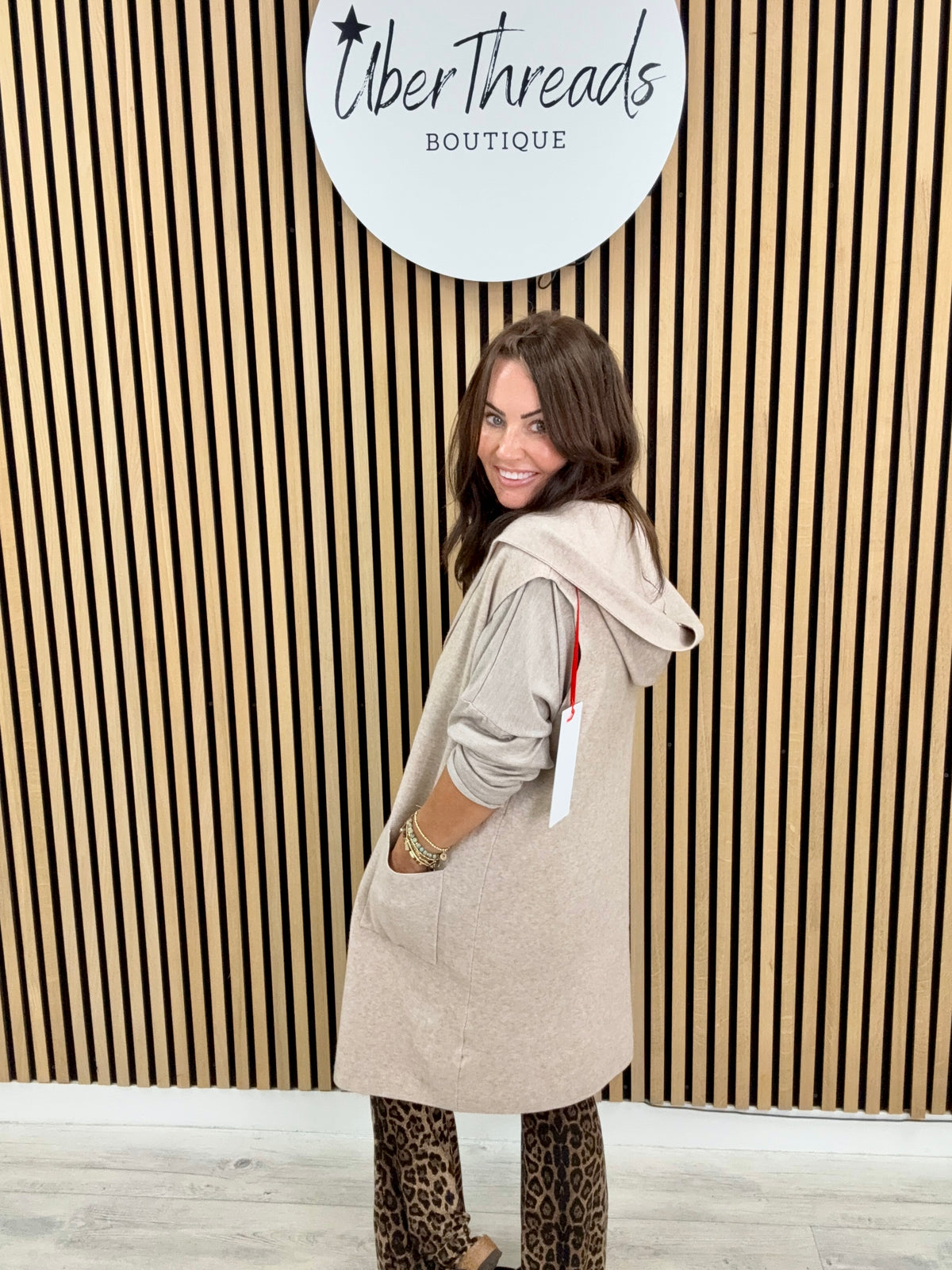 Knitted Hooded Waistcoat - Oatmeal