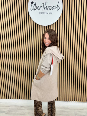 Knitted Hooded Waistcoat - Oatmeal