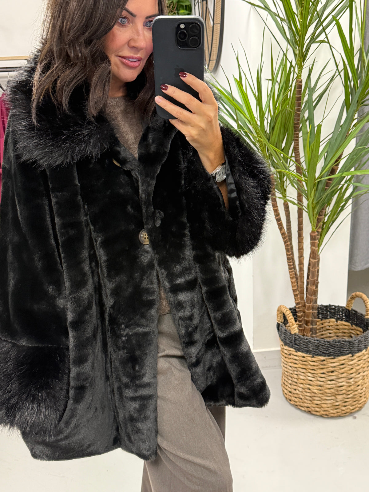 Kensington Faux Fur Swing Jacket - Black