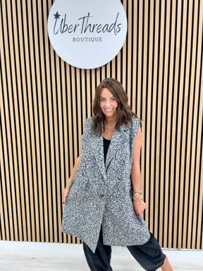Longline Boucle Button Waistcoat - Black/Grey
