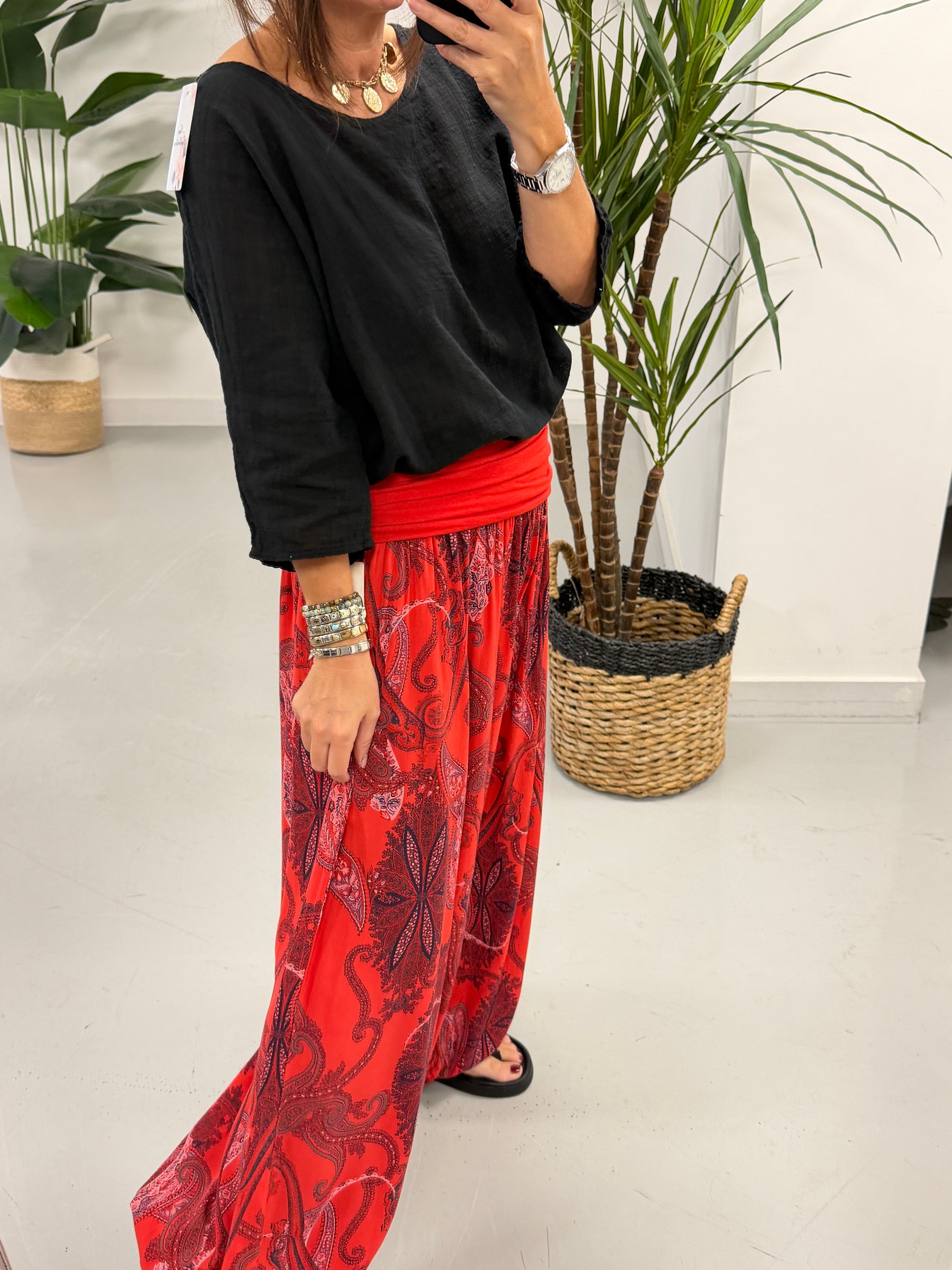Ali Baba Slouch Pants - Red Paisley