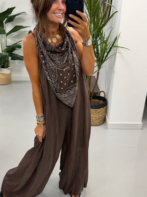 Bandana Scarf Jumpsuit - Chocolate (Due in in next few days)