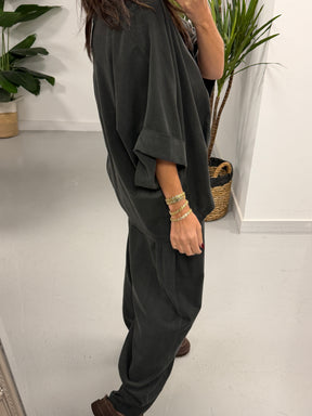 The Needlecord Crop Sleeve Tunic- Charcoal (Size 10-16)