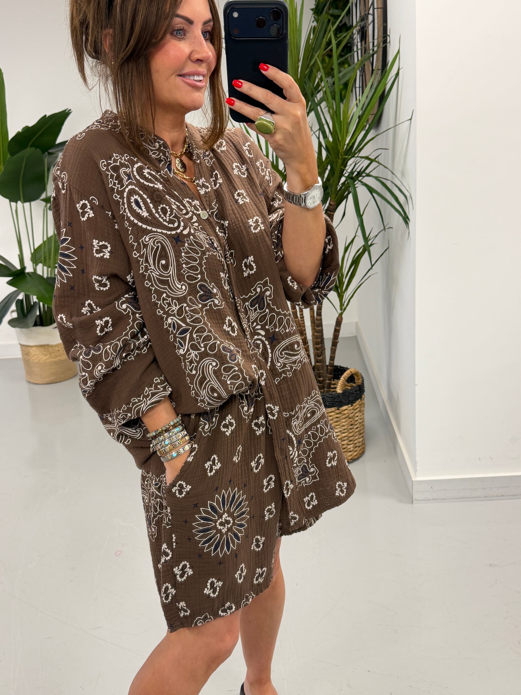The Valencia Bandana Short Set - Chocolate