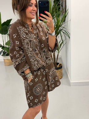 The Valencia Bandana Short Set - Chocolate