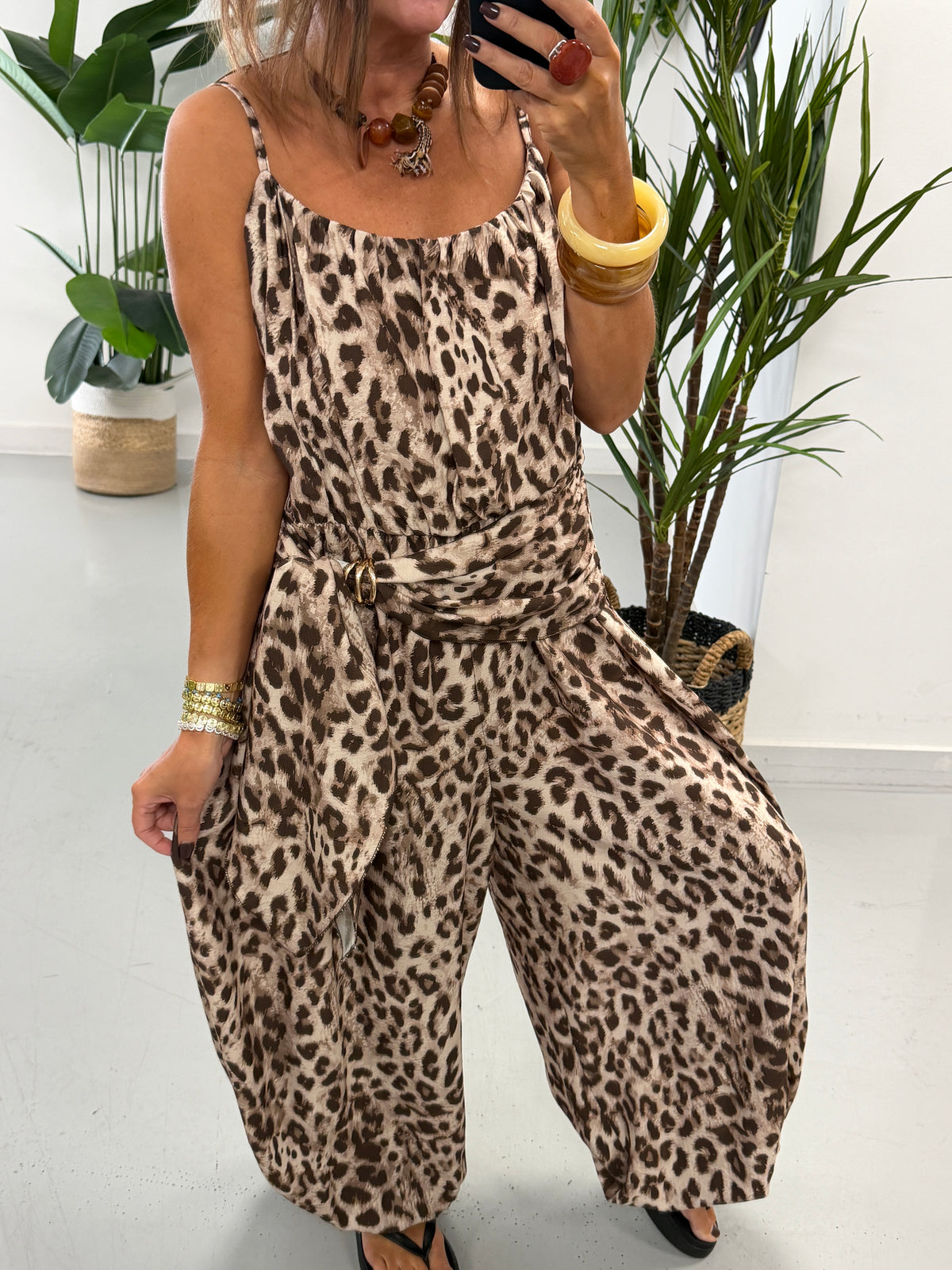 Wrap Crinkle Balloon Jumpsuit- Animal Print