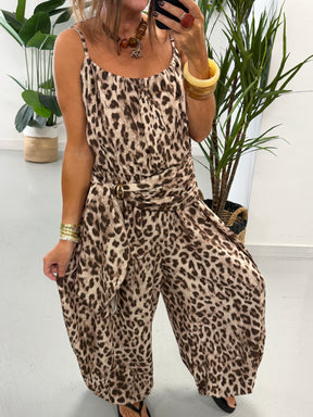 Wrap Crinkle Balloon Jumpsuit- Animal Print