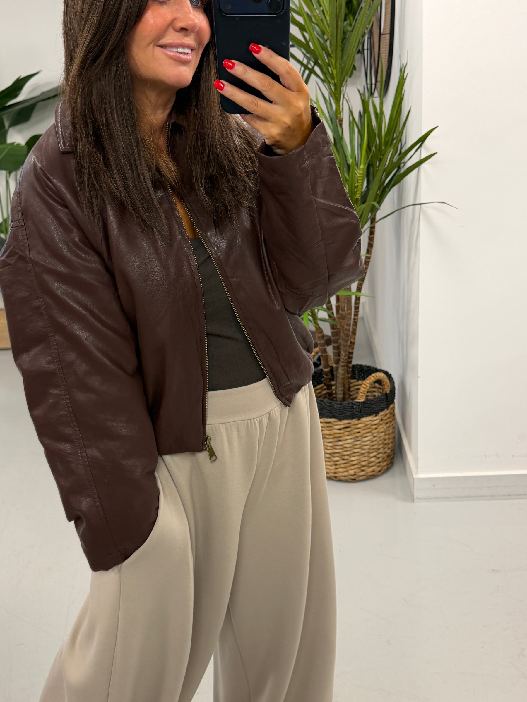 The Butter Soft Faux Leather  Bomber -Wine