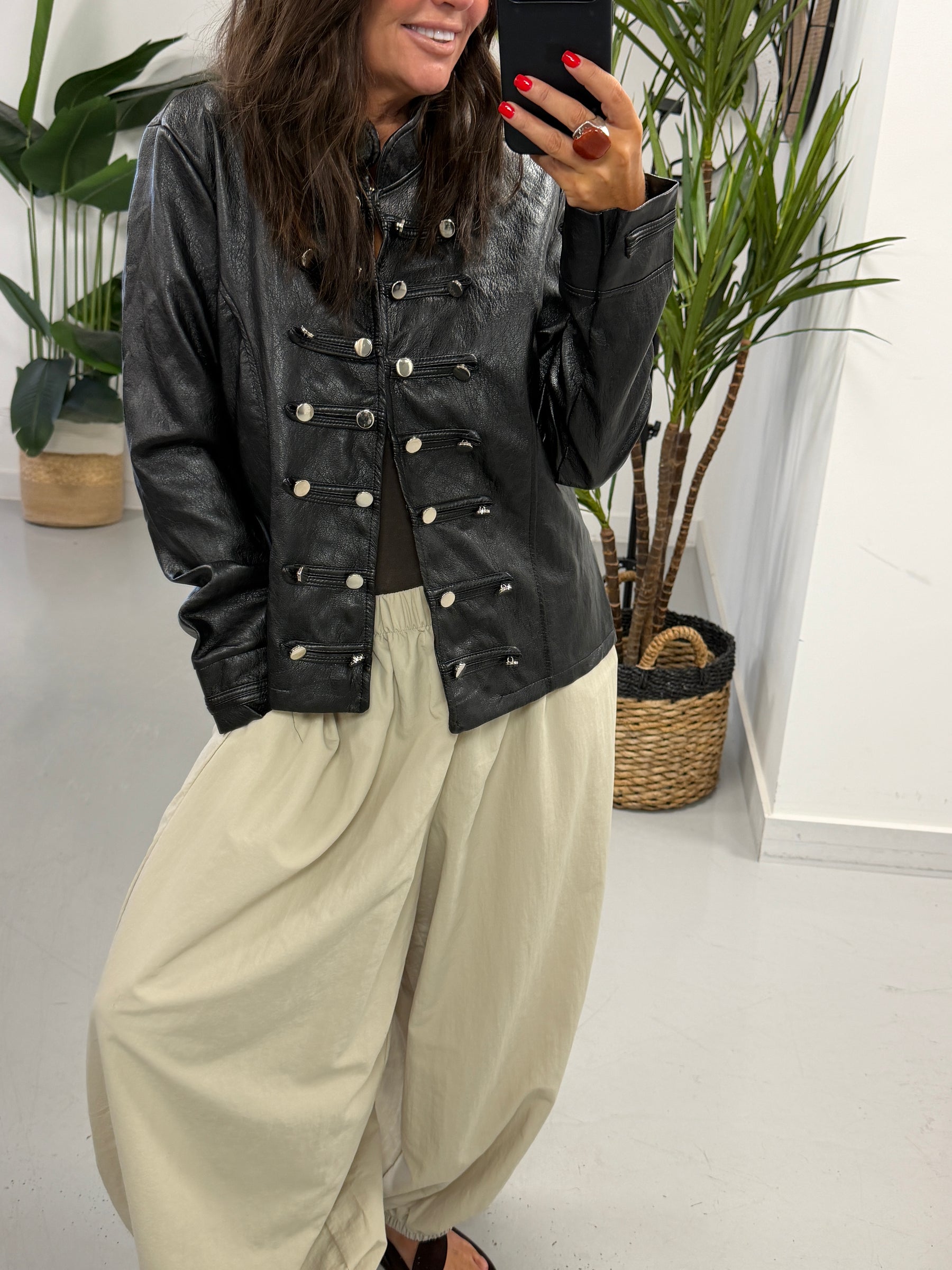 Fitted Soft Touch Military Jacket - Black (Size 12-16)