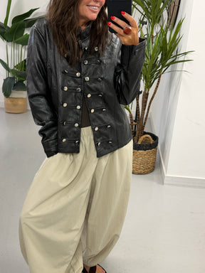 Fitted Soft Touch Military Jacket - Black (Size 12-16)