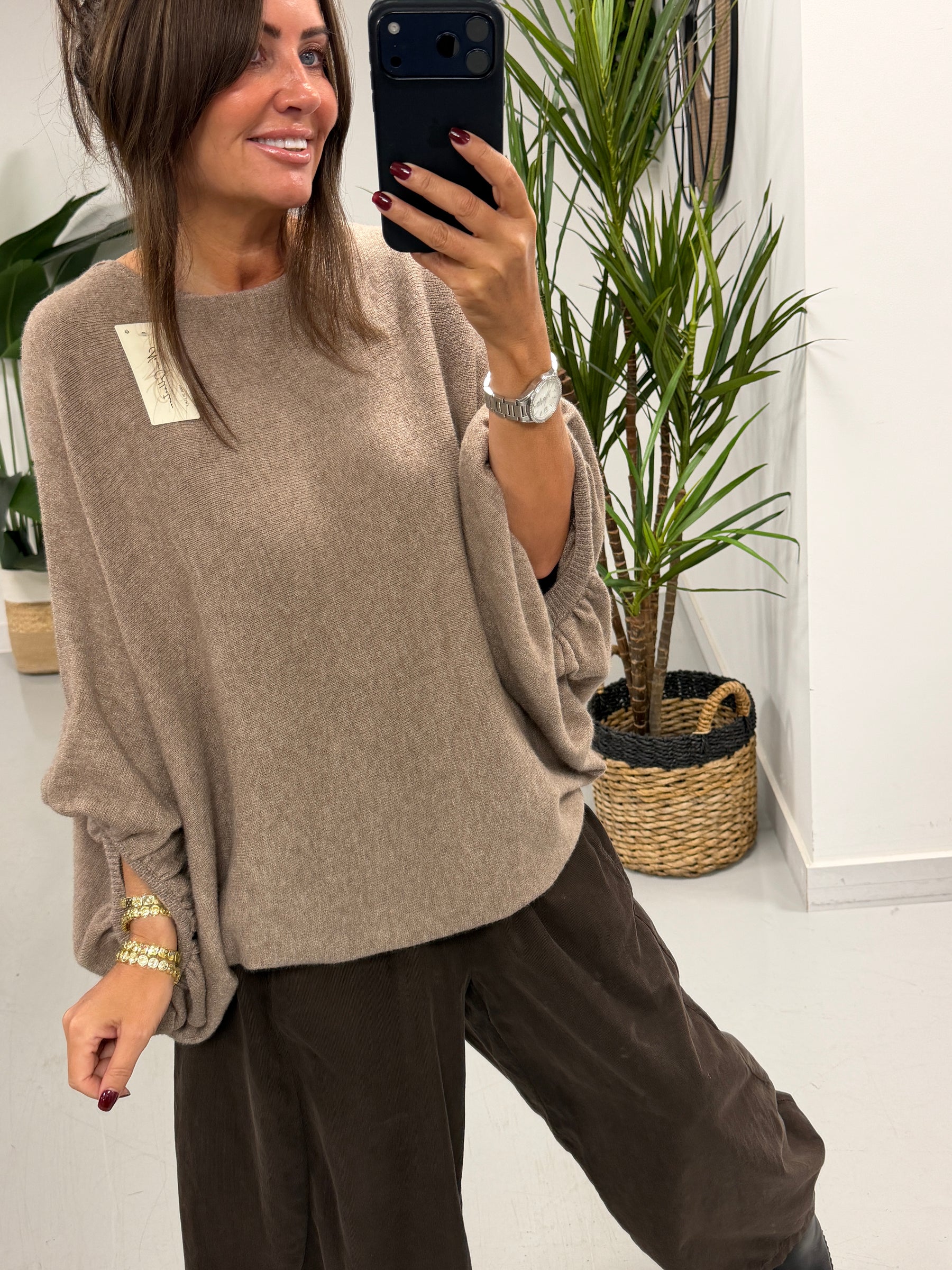 Bubble Sleeve Soft Knit - Taupe (Size 10-18)