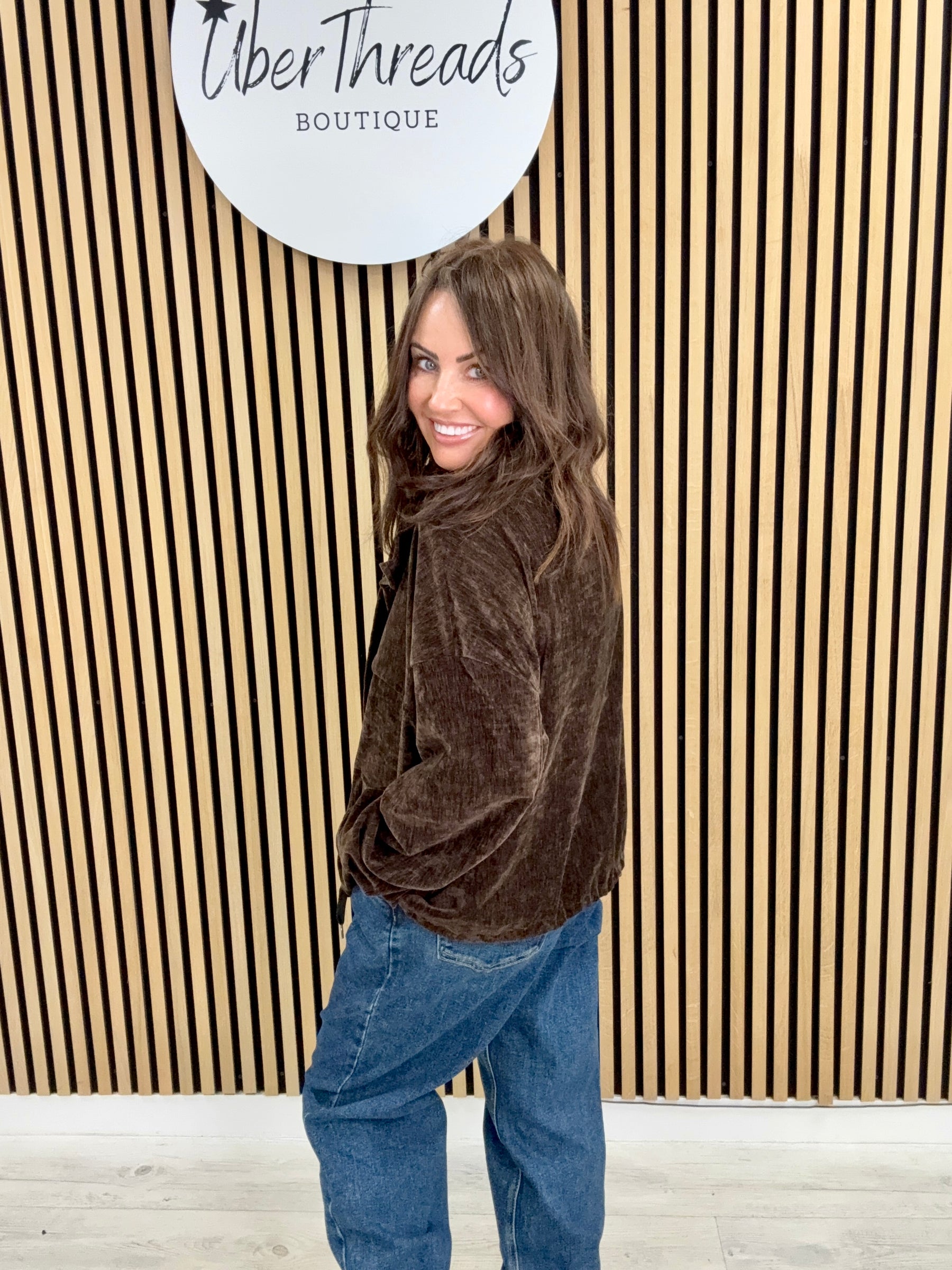 Ranch Funnel Neck Button Jacket  - Chocolate