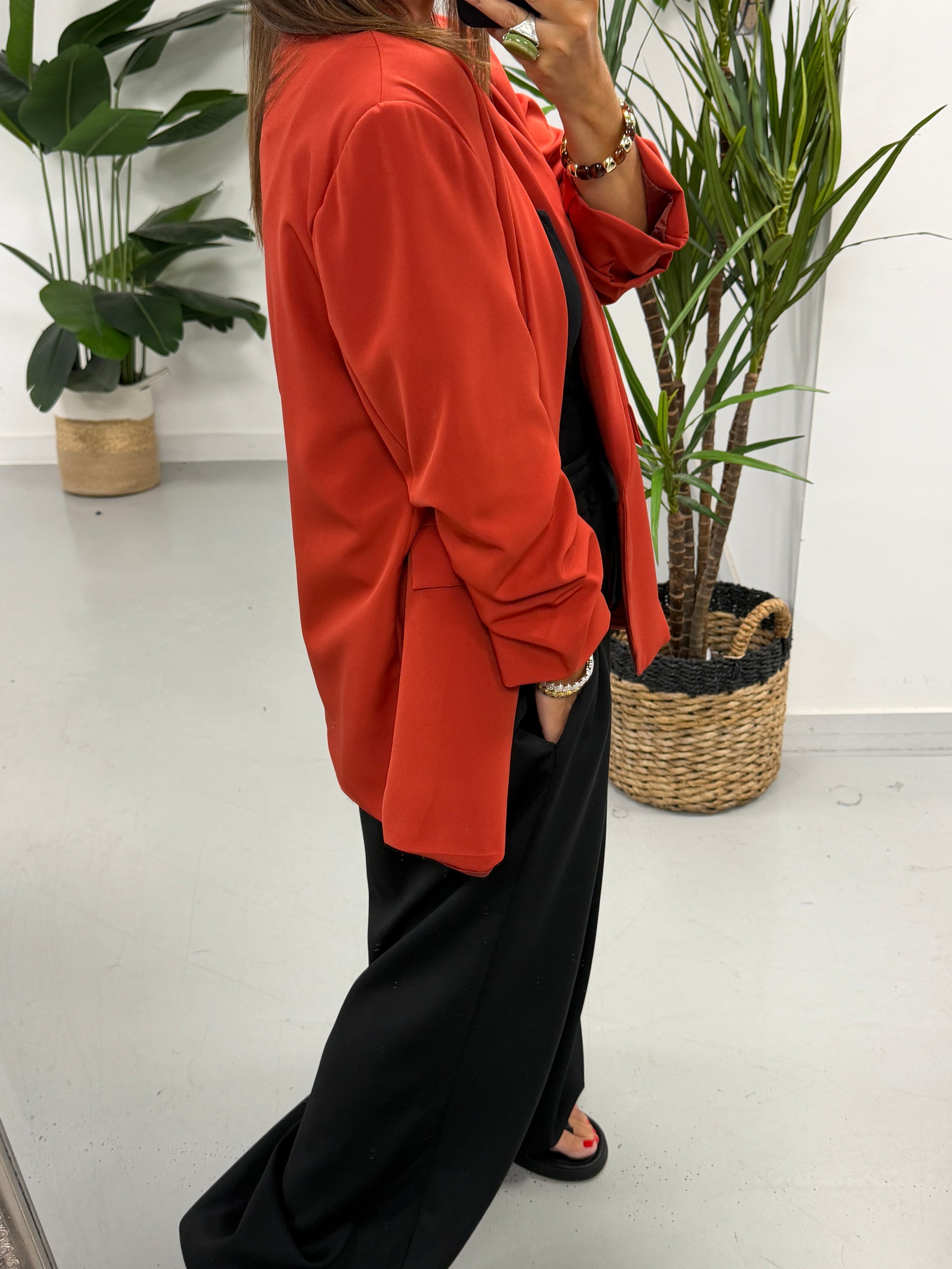 Ruched Sleeve Blazer - Terracotta  (Plus sizes)
