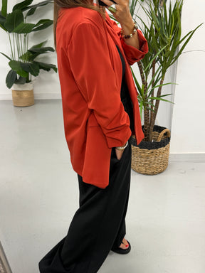 Ruched Sleeve Blazer - Terracotta  (Plus sizes)