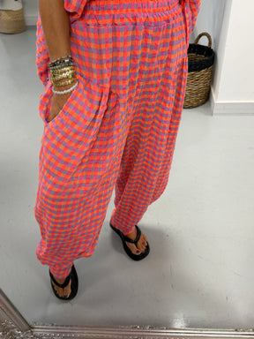 The Deluxe Gingham Barrel Trousers - Purple/Orange