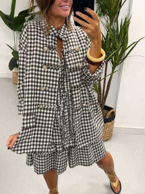 Gingham Military Jacket - Chocolate
