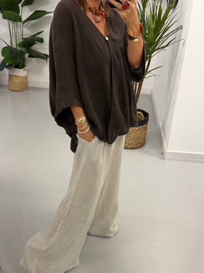 The Bali Linen One Button Tunic - Chocolate