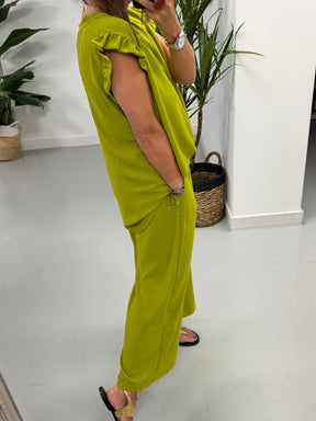 Luna Cropped Frill Two Piece - Pistachio