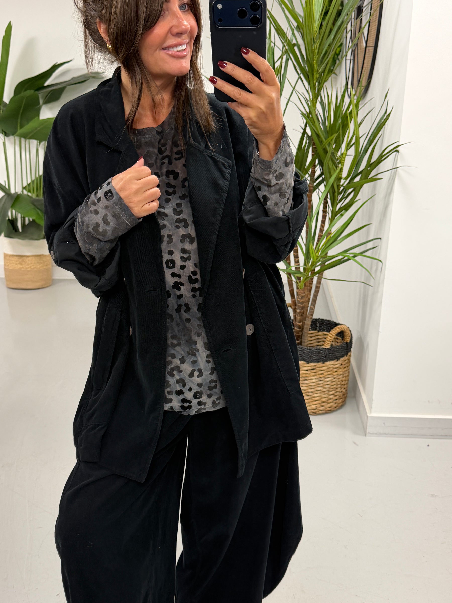 The Needlecord Button Blazer - Black (Size 12-18)