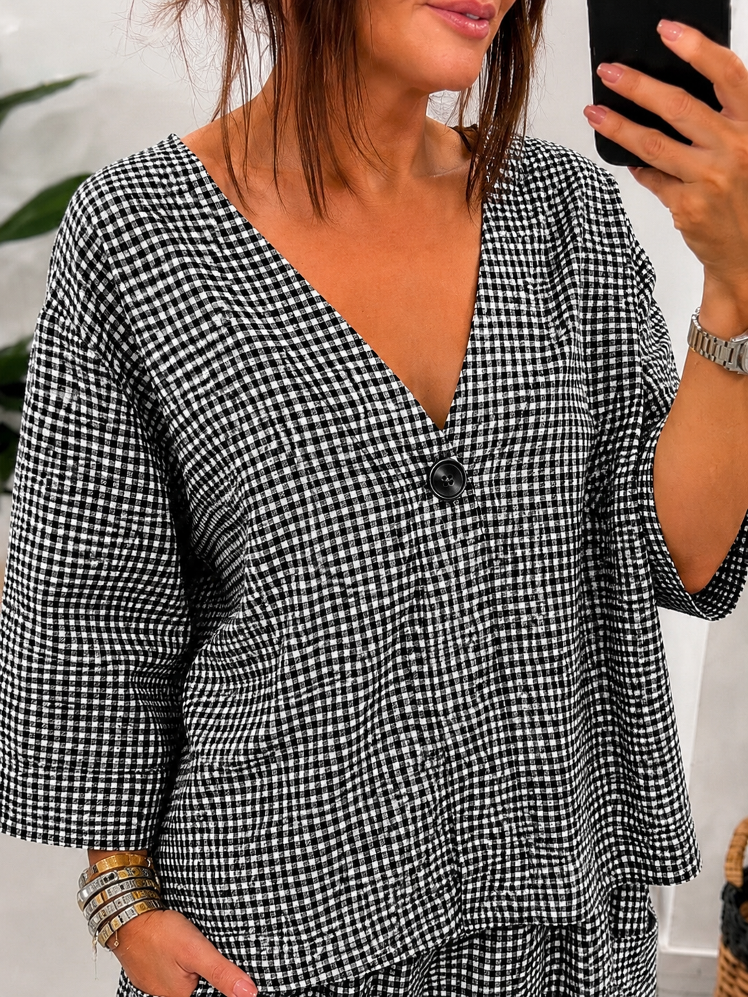 Vichy Gingham Button Jacket - Black