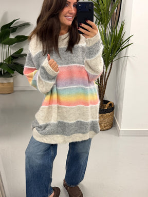 Oversized Stripe Knit Jumper  - pastel (12-20)
