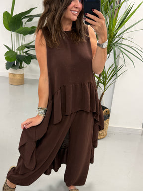 Valentina Hi Low Frill Two Piece - Chocolate