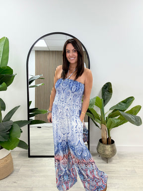 The Mediterranean Bardot Jumpsuit - Navy