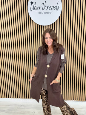 Knitted Hooded Waistcoat - Chocolate