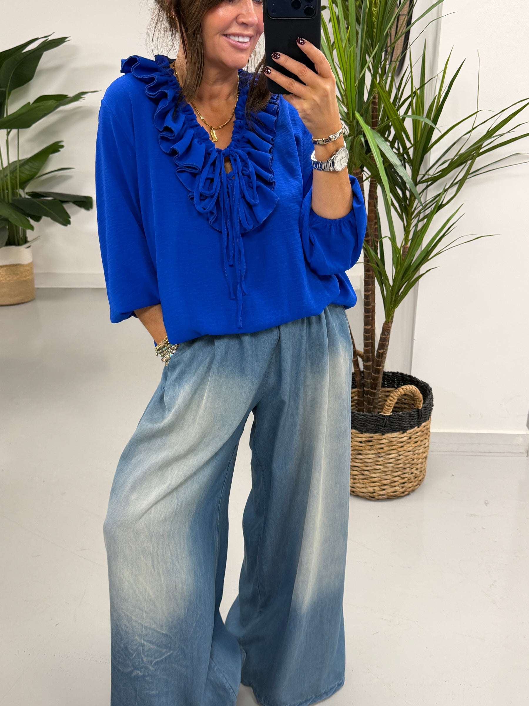 Luna Double Ruffle Blouse - Royal Blue